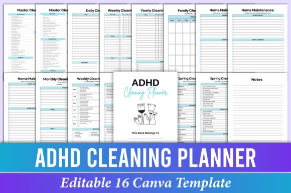 Download ADHD Cleaning Planner Canva Templates - Canva template Collection