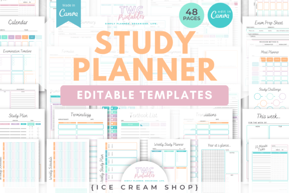 Download Study Planner Canva Templates | ICE CREA - Canva template Collection