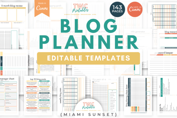 Download Blog Planner Canva Templates | MIAMI - Canva template Collection