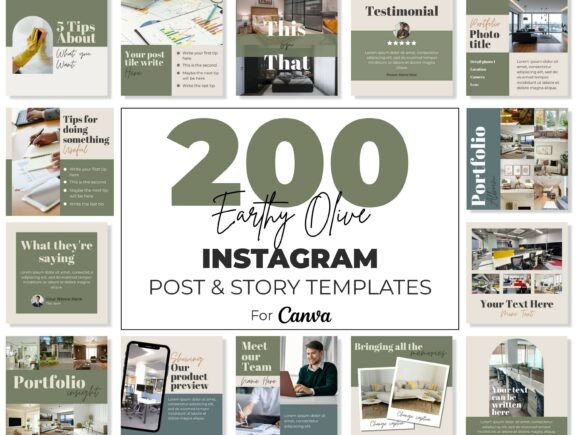 Download Instagram Canva Templates Kit Blue Green - Canva template Collection