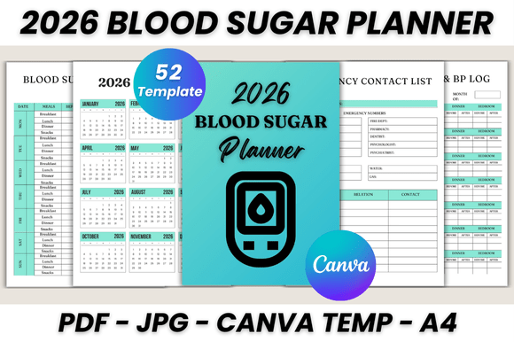 Download 2026 Blood Sugar Planner Canva Template - Canva template Collection