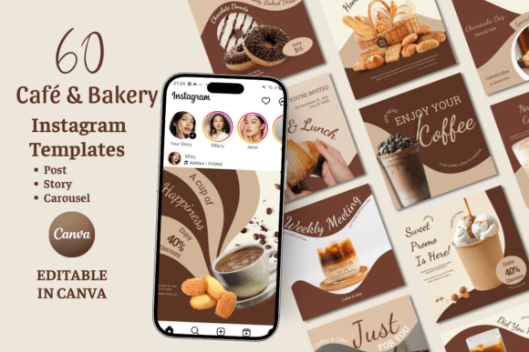 Download Bakery&amp;Coffee Instagram Canva Templates - Canva template Collection
