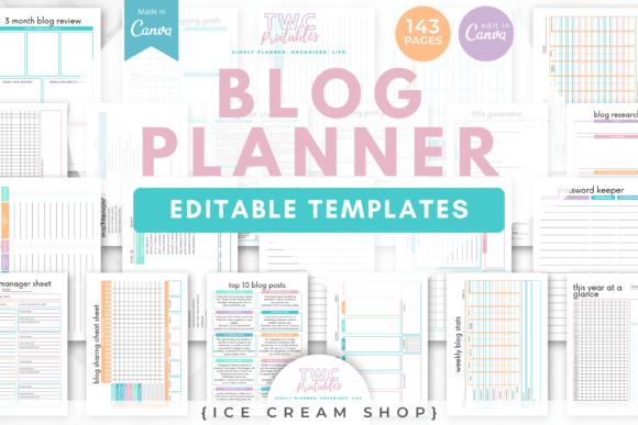 Download Blog Planner Canva Templates | ICE CREAM - Canva template Collection