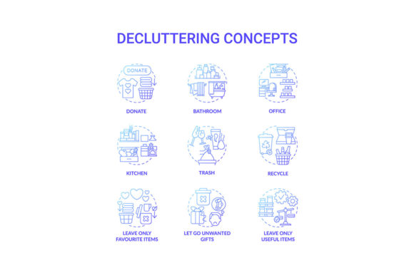 Download Decluttering Blue Gradient Concept Icons - Declutter Collection