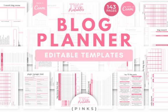 Download Blog Planner Canva Templates | PINKS - Canva template Collection