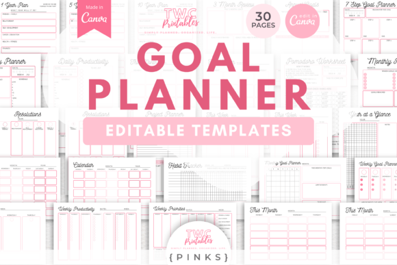 Download Goal Planner Canva Templates | PINKS - Canva template Collection