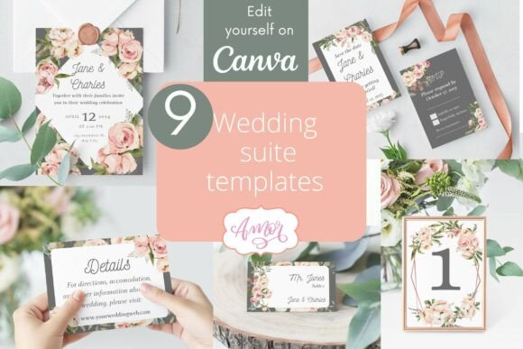 Download Floral Wedding Canva Templates Bundle - Canva template Collection